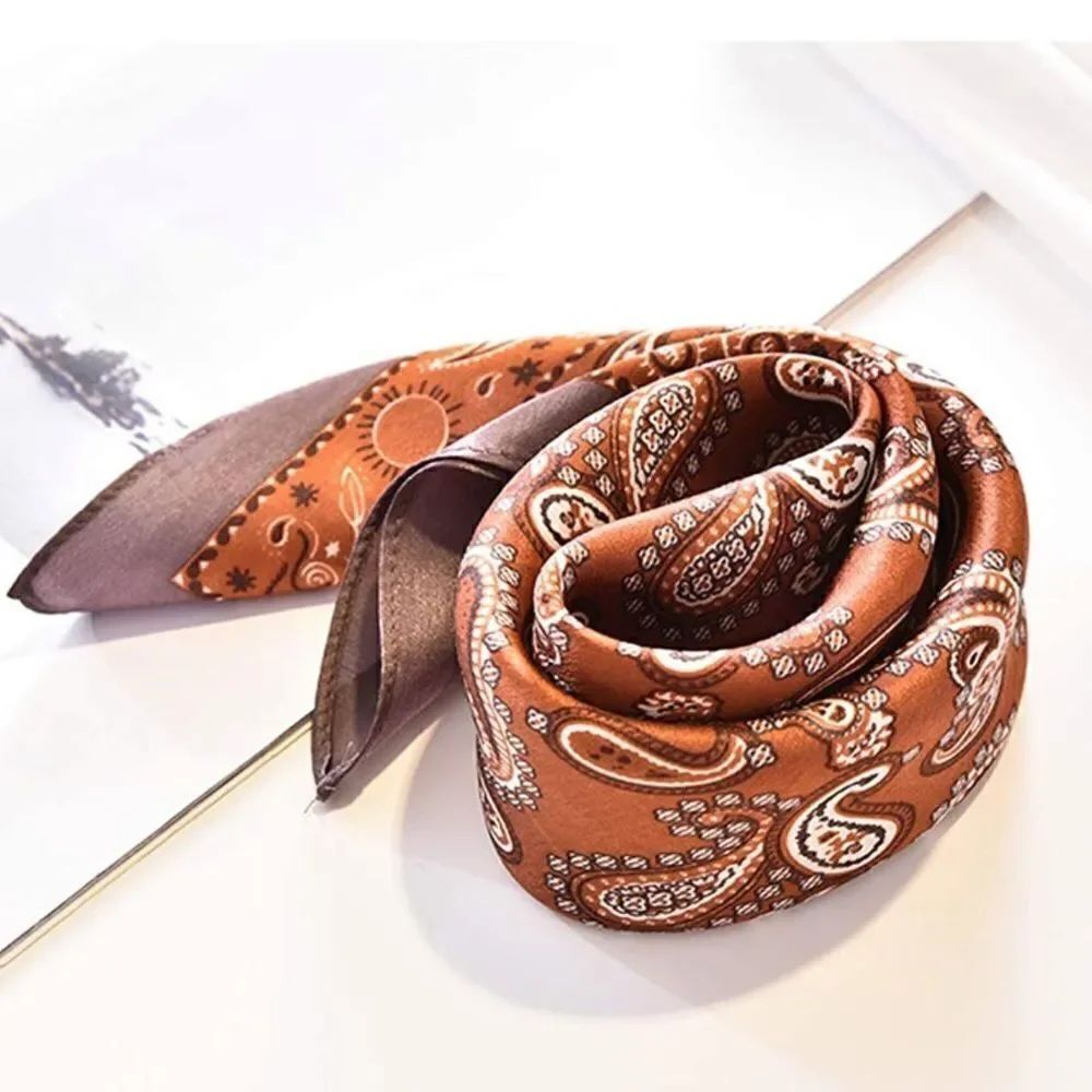 Brown Paisley Mulberry Silk Neck Scarf